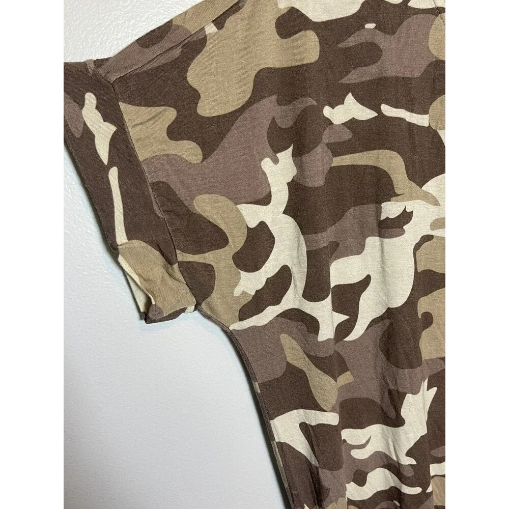 Zenana Women's Camo Print Romper Shorts With Cinche Tie Size X-Large